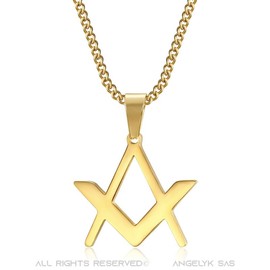 BOBIJOO JEWELRY - Discreet Pendant Necklace Symbol Freemasonry Square Compass Steel Gold Golden Plated Chain