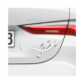 MUQIDA 2PCS Gecko Car Stickers, Fashion 3D Gecko Shape Automotive Emblem Badge Decals, Animal Decoration Metal Window Bumper Stickers for Car SUV Truck, Exterior Car Accessories (Silver)