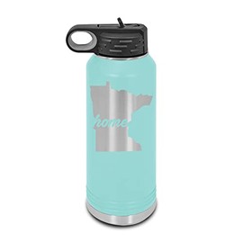 Minnesota Home Laser Engraved Water Bottle Customizable Polar Camel Stainless Steel with Straw - State Shaped MN Love Teal 32 oz