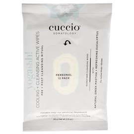 Cuccio Somatology Yogahh Cooling Plus Cleansing Wipes - Delivers Cool, Clean and Refreshed Feeling - Helps Remove Grime - Ideal for Pre and Post Workout - Vegan Formula - Paraben Free - 12 pc
