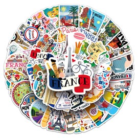 France Stickers for Laptop(50 Pcs),Gift for Kids Teens Adults Girl,France Waterproof Stickers for Water Bottle,Vinyl Stickers for Scrapbook,Journal,Dairy,Skateboard