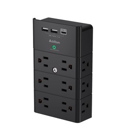 Multi Plug Outlet - Addtam Surge Protector Wall Mount with 12 Outlet Extender- 3 Sides and 3 USB Ports (1 USB-C), Outlet Splitter Power Strip for Home, Office, Hotel, Black