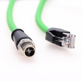 DRRI Cognex In-Sight Series Vision System Barcode Scanner 3D M12 X-Coded 8 Pin Male to RJ45 Gigabit Ethernet Cat6 Cable