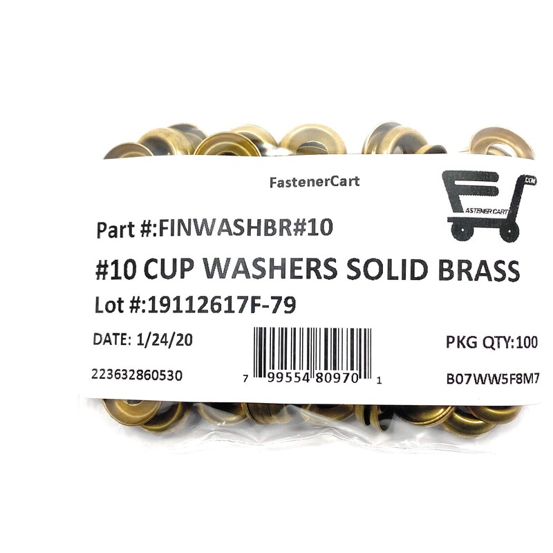 #10 Solid Brass Finishing Washers Cup Washers Countersunk (100 Pieces)