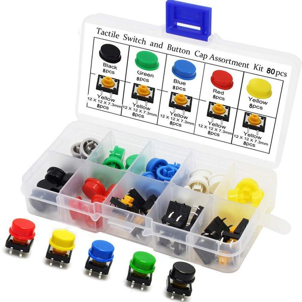 RUNCCI-YUN Mini Momentary Push Button Switch，80 Pcs Tactile Switch Buttons12x12x7.3mm