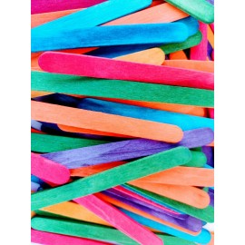 Crafters Square 100 Multi-Color Wood Craft Popsicle Sticks 4 1/2" x 3/8" Assorted 6 Colors Mix
