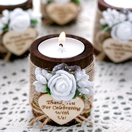Ju's Favors 10 Piece Set of Wooden Tealight Candle Holders, Wedding Candle Favors, Baby Shower Favors, Guest Return Favors, Bridal Shower Favors for Guests.(Dark Brown+Rose)