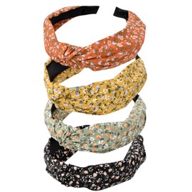 Headbands for Women Adults Women Boho Wide Knot Turban Fabric Hair Band No Slip Elastic Hair Hoops Fashion Hair Accessories for Women and Girls 4 Pieces