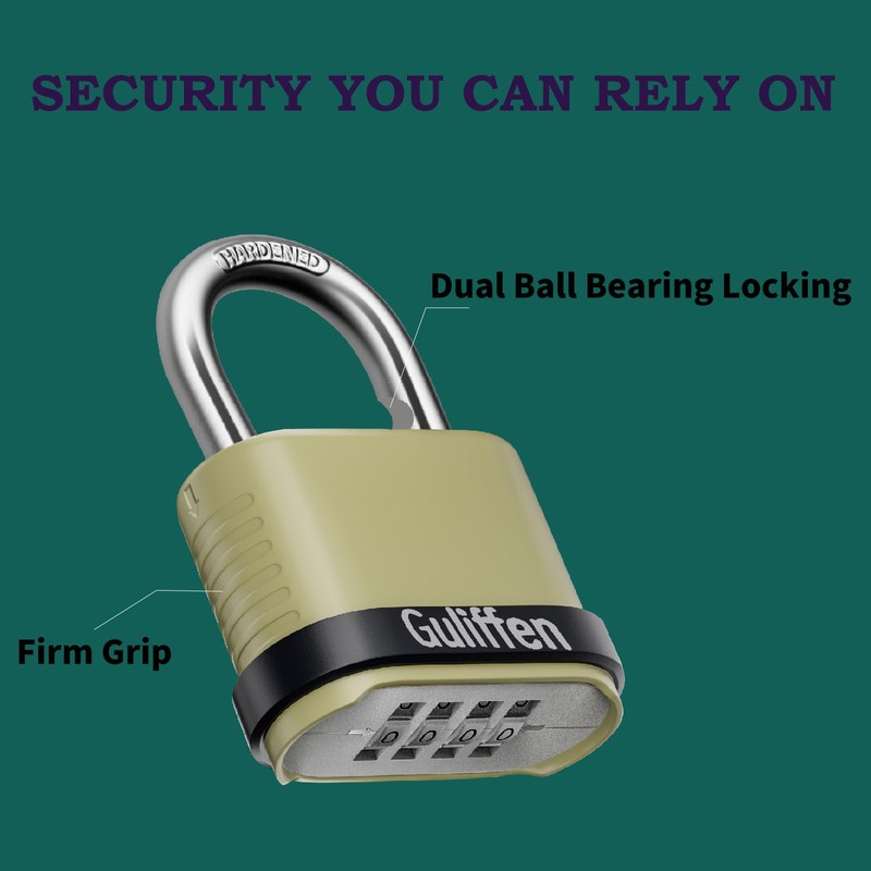 Guliffen Outdoor Combination Lock, Heavy Duty Weatherproof Combination Padlock, 4