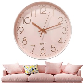 Chedin 30 cm Round Wall Clock without Ticking Noises Modern Quartz Wall Clock without Ticking Noise, Wall Clock for Children, Large Clock Movement for Wall Clock Silent (Pink/Rose Gold)