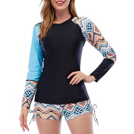Century Star Long Sleeve Swimsuits Women 2025 Rash Guard UPF 50+ Two Piece Surfing Modest Full Coverage Bathing Suit Swimwear, Green Printing, XX-Large