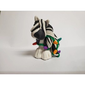 Celtic Forest Clay HORSE Christmas Ornament TANGLED IN LIGHTS GYPSY VANNER Black/White HAND MADE