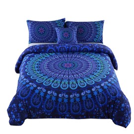 MEILA Duvet Cover Set Luxury Soft Microfiber Bedding Sets Bohemian Mandala Pattern Bedclothes , Twin(68inx 86in), 4 Pieces (1 Duvet Cover+ 2 Pillowcase+ 1 Throw Pillow Case)