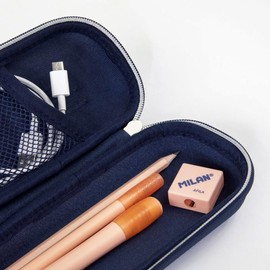 MILAN 1918 Series Semi-Rigid Oval Pencil Case, Navy, 2.56 x 7.48 x 3.35 cm, Navy Blue, 2.56 x 7.48 x 3.35 Semi-Rigid Oval Pencil Case
