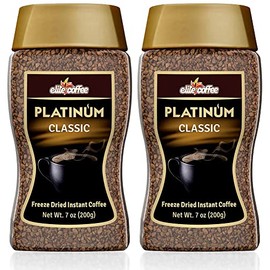 Elite Platinum Freeze Dried Instant Classic Coffee 7.5oz (2 Pack) | Kosher for Passover | Glass Jar | Rich Aroma