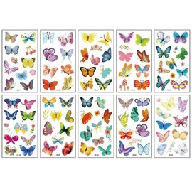 KC certified Panda Road Butterfly children's tattoo, luminous tattoo, henna face painting, face mask sticker, 1 piece, Butterfly HD 10 piece set / kc인증 판다로드 나비 어린이 타투 판박이 야광 문신 헤나 페이스페인팅 얼굴 붙이는 마스크 스티커, 1개, 나비HD10장세트