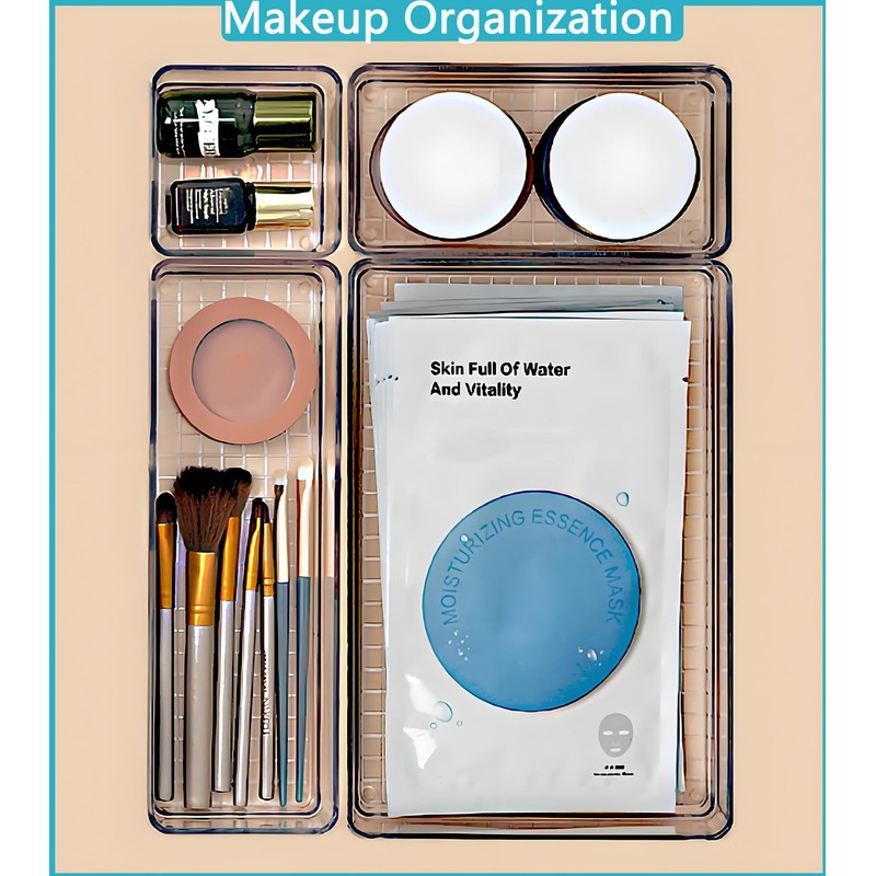 7 PCS Stackable Clear Drawer Organizer, Vanity Drawer Organizer Trays,