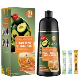 Chestnut Brown Hair Dye Shampoo 3 in 1 for Women & Men 100% Gray Hair Coverage - Herbal Ingredients Natural Plant Hair Color - Hair Dye in Minutes 17.6 Fl Oz