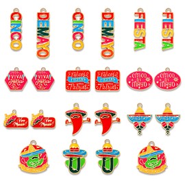 NVENF 20PCS Mexican Charms for Jewelry Making, Cinco De Mayo, Enamel Sombrero Chili Cactus Pendant Charms