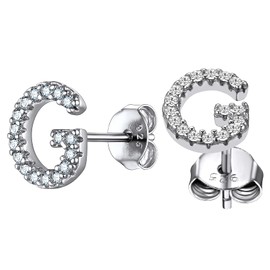 ChainsHouse 925 Silver Letter Stud Earrings A-Z Initial Alphabet Earrings Women Men Letter Earrings with Gift Box for Birthday Christmas, Cubic Zirconia Sterling Silver, Cubic Zirconia