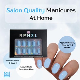 RPNZL Press-On Nails – Salon-Quality Reusable Manicure Set – 32 Nails in 16 Sizes with Glue & Adhesive Tabs – Long-Lasting, Damage-Free Wear (Cloud Nine)