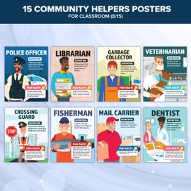 Decorably 15 Community Helpers Posters, 11x14in Matte-Laminated Educational Career Posters for Classroom - Classrooms, School Hallways, Bulletin Boards, Education Centers, Home Study Room