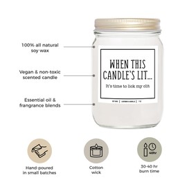 YouNique Designs When This Candle is Lit Its Time to Lick, 7 Ounces, Candles for Romantic Night, Naughty Candles for Him, Mens Candle for Men, White Soy Aromatherapy Candles (Lavender & Vanilla)