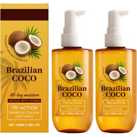 Brazilian Coco Firming Body Coconut Oil for Dry Skin, Hands with Curcuma Longa Extract, Vanilla Moisture Drenching, Radiant Looking Glow Skin Hydration, Instant Absorption