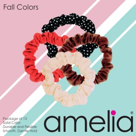 Amelia Beauty Small Fall Blend Jersey Mini Scrunchies for Fine Hair, 12-Pack – Soft & Stylish No-Damage Hair Ties for Everyday Fun!