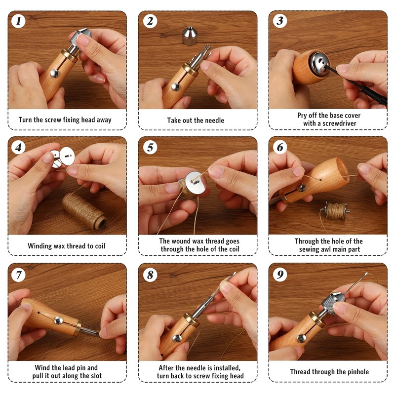 WILLBOND 12 Pcs Leather Sewing Awl Kit Including Handheld Sewing