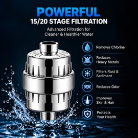 Shower Water Filter for Daily Bathing – 15/20-Stage Filtration for Hard Water, Chlorine, Fluoride & Heavy Metals
