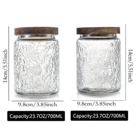 ANSQU Set of 2 Vintage Glass Jars, 23.7 FL OZ Glass Food Storage Containers with Airtight Wooden Lids Decoratice Mason Jar for Kitchen Counters Pantry, Candy, Cookie, Coffee Beans, Tea