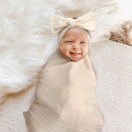 DRESHOW Newborn Receiving Blanket Toddler Warm for Girls with Matching Bow Hat and Bow Headband