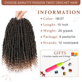 Passion Twist Hair 10 Inch,Passion Twist Crochet Hair,Pretwisted Passion Twist Hair,Short Passion Twist Crochet Braids,Pre Looped Crochet Hair for Black Women(1B/27)