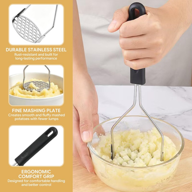 2PCS Stainless Steel Potato Masher with Ergonomic Handle for Mashed