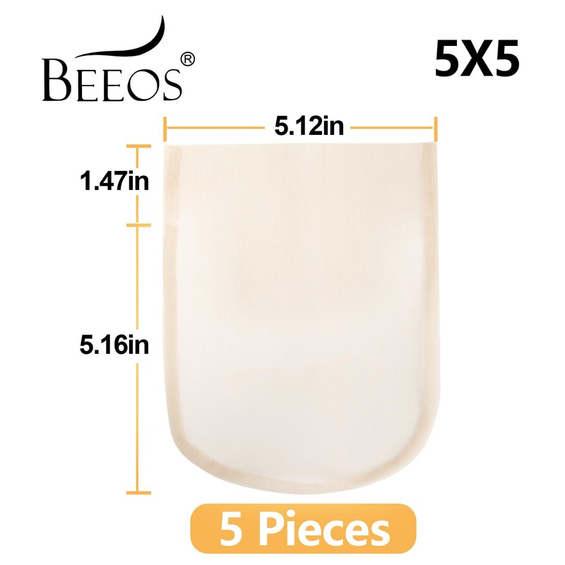 BEEOS 5x5 Transparent Lace for Wig Making, 5 Pieces Lace