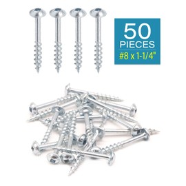 Pocket Hole Screws 50 PCS #8 x 1-1/4 Inch Wood Screws, Square Drive Washer Head Screws, Coarse Thread with Zinc Coated for Outdoor, Indoor Use