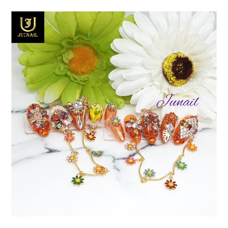 ❗Limited Edition❗Orange Flower Handmade Nail Tips - Long Round /