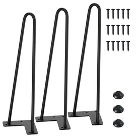 SMARTSTANDARD 14 Inch Heavy Duty Hairpin Furniture Legs, Metal Home DIY Projects for Nightstand, Coffee Table, Desk, etc with Rubber Floor Protectors Black 3PCS