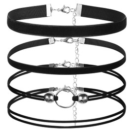 4 Pcs Black Lace Velvet Chocker Set Black Choker Necklaces for Woman Gothic Necklace Layered Adjustable Jewelry Soft Collar Chain Accessories for Gifts Cosplay Party - Simple and Low-Key Style