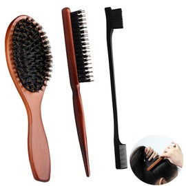 Sleek Bun Brush 3 Pieces Boar Bristle Brush Hair Brush Boar Bristle Brush Sleek Look Beard Brush Men Pig Bristle Hair Brush Teasing Hair Brush