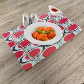 Lunarable Modern Place Mats Set of 4, Pattern with Red Dots and Black Swatch White Background Geometric Illustration, Washable Fabric Placemats for Dining Room Kitchen Table Decor, Red Black Grey