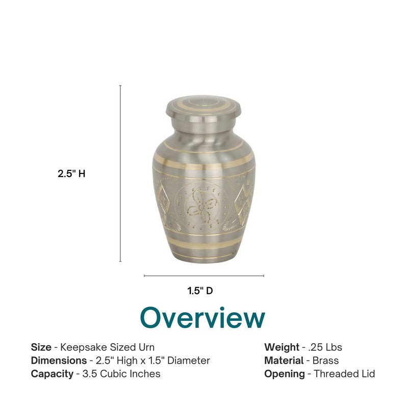 Platinum Elegance Keepsake Cremation Urn for Ashes, Brass, Silver Urn,
