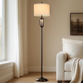 AIEAMPDO 65'' Farmhouse Floor Lamp for Living Room with 2 Light Sources, Vintage Tall Standing Lamp with Frosted Acrylic Nightlight, Rustic Floor Light for Bedroom Office Corner, Bulbs Included