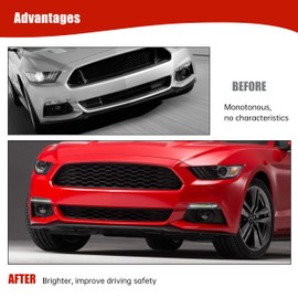 KAKABAS LED DRL Front Bumper Turn Signal Light Compatible With Ford Mustang 2015 2016 2017, Transparent Lens White Turn Water Light/Amber Sequential Turn Signal Light, 2PCS