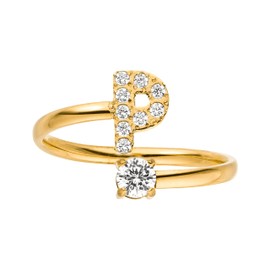 Purelei® Letter Ring - Women's Ring Made of Durable Stainless Steel - Waterproof Rings - Adjustable Rings from Size 50 to 60 - Fashion Jewellery for Your Individual Look, Gemstone, Cubic Zirconia