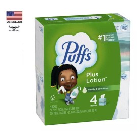 Puffs Plus Lotion Facial Tissue 4 Cube Boxes Pack Gentle & Soothing