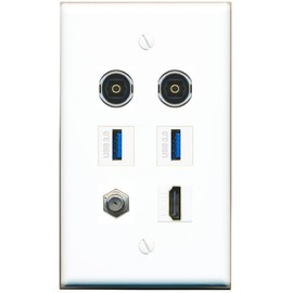 RiteAV Coax HDMI 2 TOSLINK 2 USB-3 Flat/Solid Wall Plate [White]