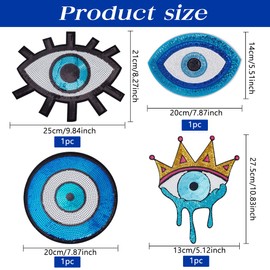 INFUNLY 4pcs Evil Eye Sequin Patches Iron on Sew on Embroidered Decorative Applique Sequin Applique Patches Evil Eye Patch for Clothes Jacket Backpack Hat Suitable for DIY/Arts/Crafts Projects