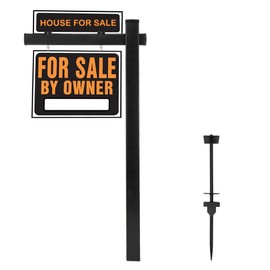 VINGLI 6' Vinyl PVC Real Estate Sign Post, Commercial Realtor Home for Sale Hanging Ads, Business Hours Advertisement Post for Yard , Open Houese Direction, 36" Arm Holds Up to 24" Sign, Black